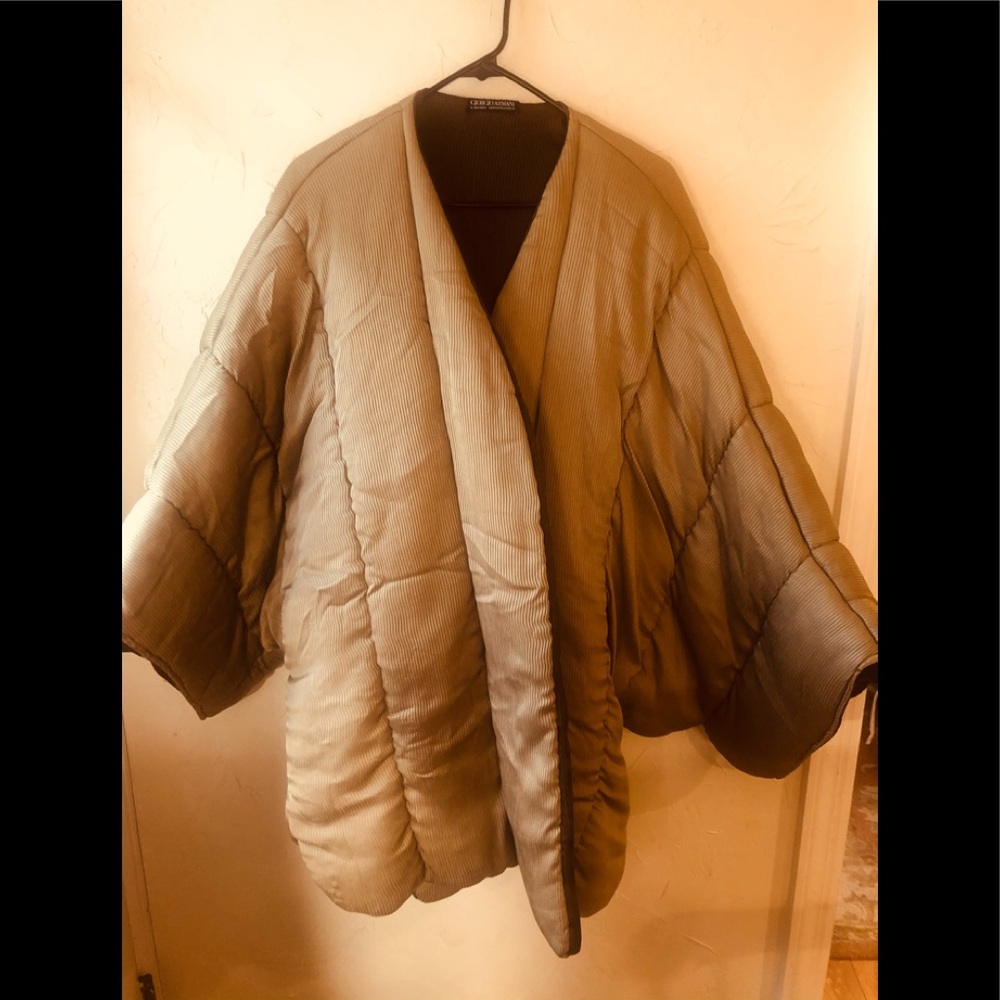 Vintage Giorgio Armani Silk puffer jacket Olive on one side Taupe on other